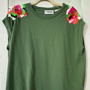 Essentiel Antwerp Green Embroidered Women's Top